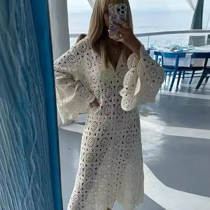 Women's Lace Embroidered Long Sleeve Dress