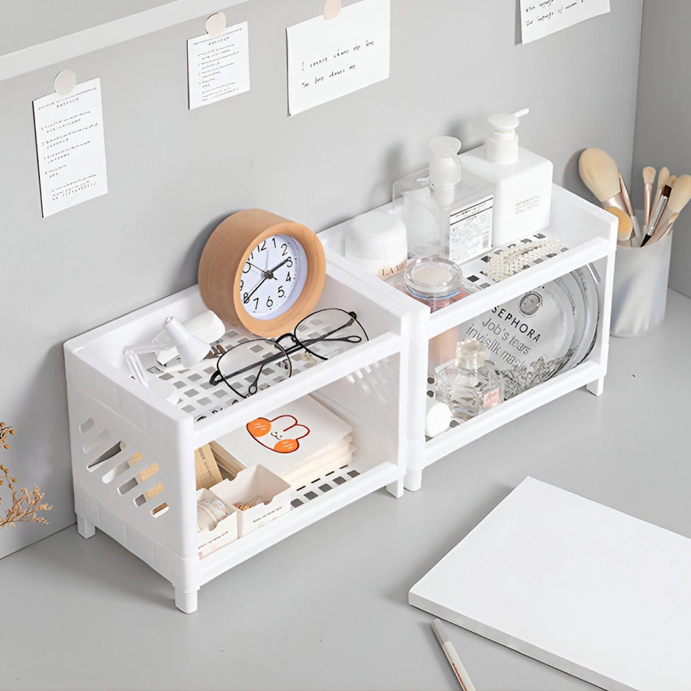 PP Desktop Double Layer Storage Rack for Organizing Desk and Office