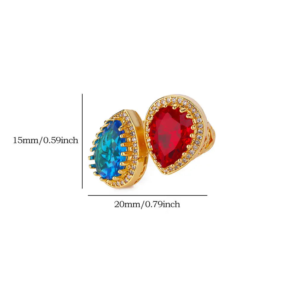 Luxury Water Drop Zircon Rings for Women - Red Blue Cubic Zirconia Stainless Steel Band