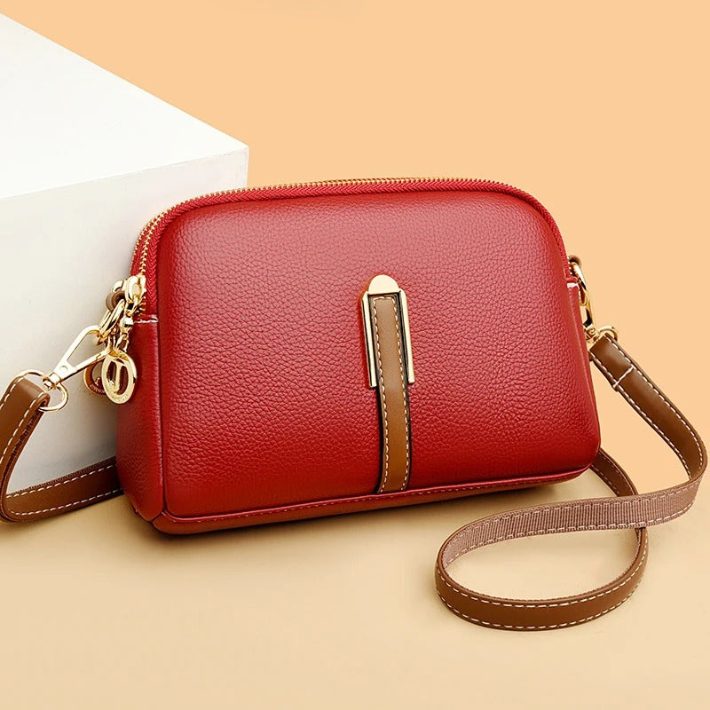 Luxury Genuine Leather Crossbody Bag for Women - Soft Cowhide Messenger Bag with Elegant Flap Closure