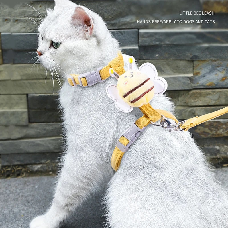 Cute Bee Adjustable Cat Harness Leash for Safe Outdoor Walks