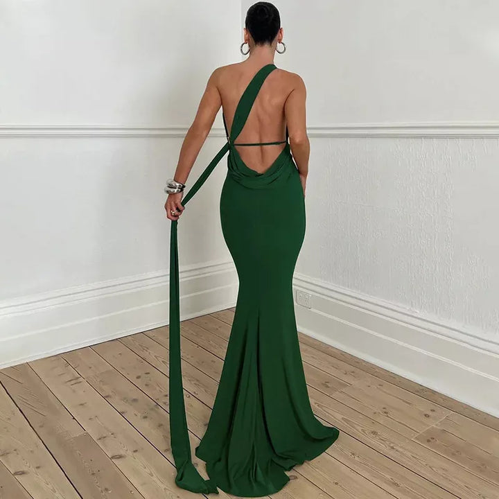Townlike Inclined Shoulder Elegant Maxi Long Dress