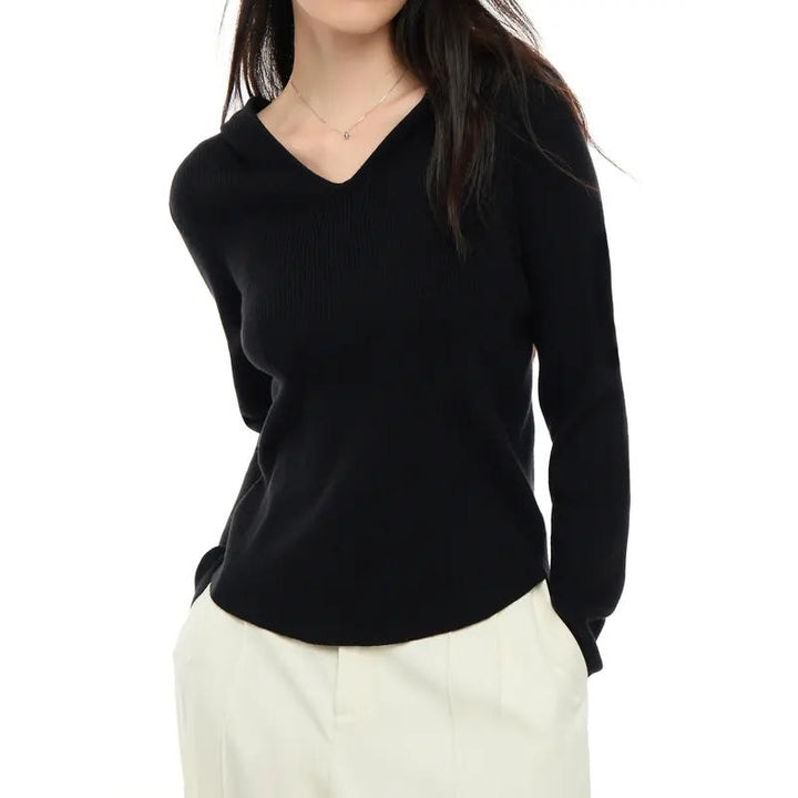 Simple Commuting Casual V-neck Hooded Sweater for Women