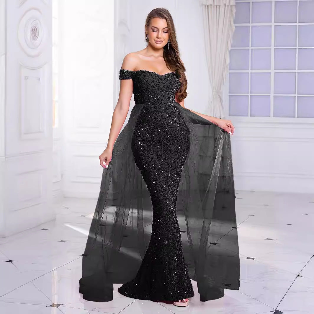 Heavy Industry Fishtail Long Off-shoulder Banquet Annual Meeting Dress