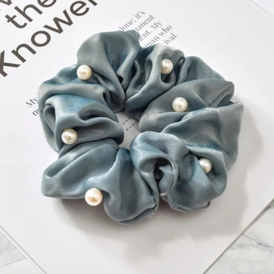 Satin Silk Pearl Hair Scrunchies – Stylish Elastic Hair Accessories