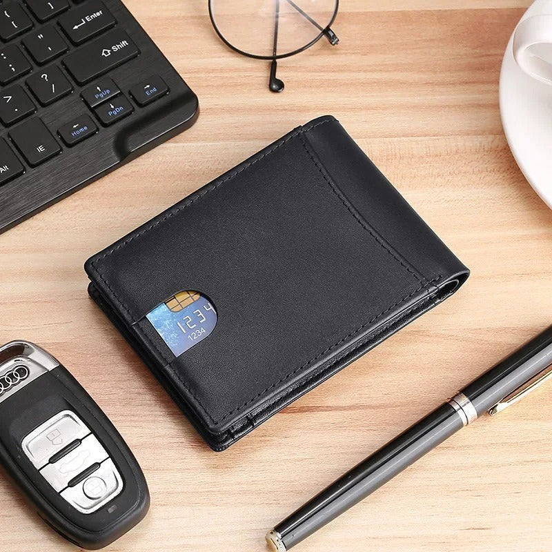 Genuine Cow Leather Wallet for Men with Airtag Holder &amp; RFID Blocking