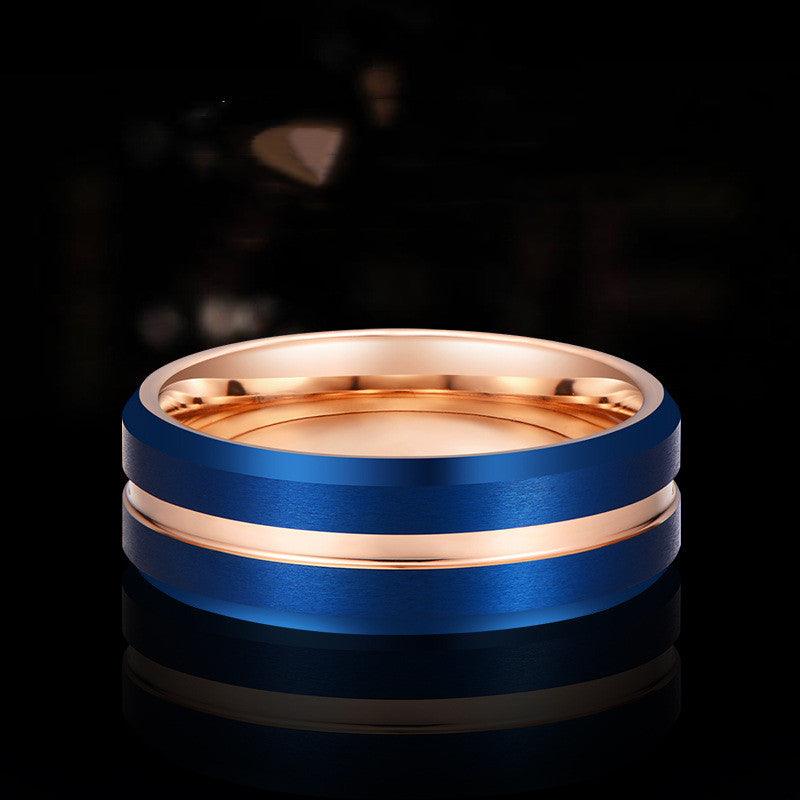Electroplated Blue Gold Men's Tungsten Steel Ring - Trendha