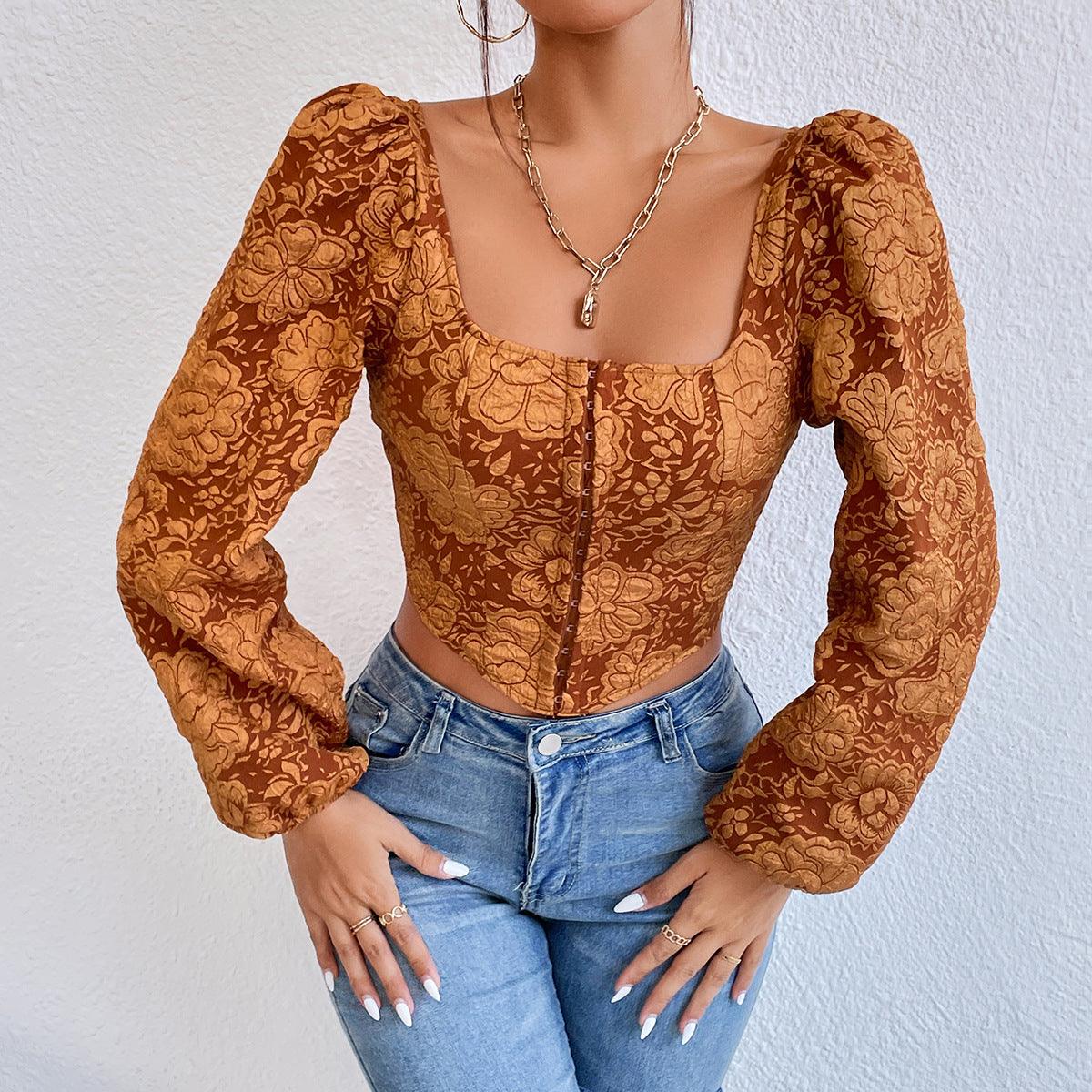 Embroidered Small Tank Top With Long Sleeved Buttons - Trendha