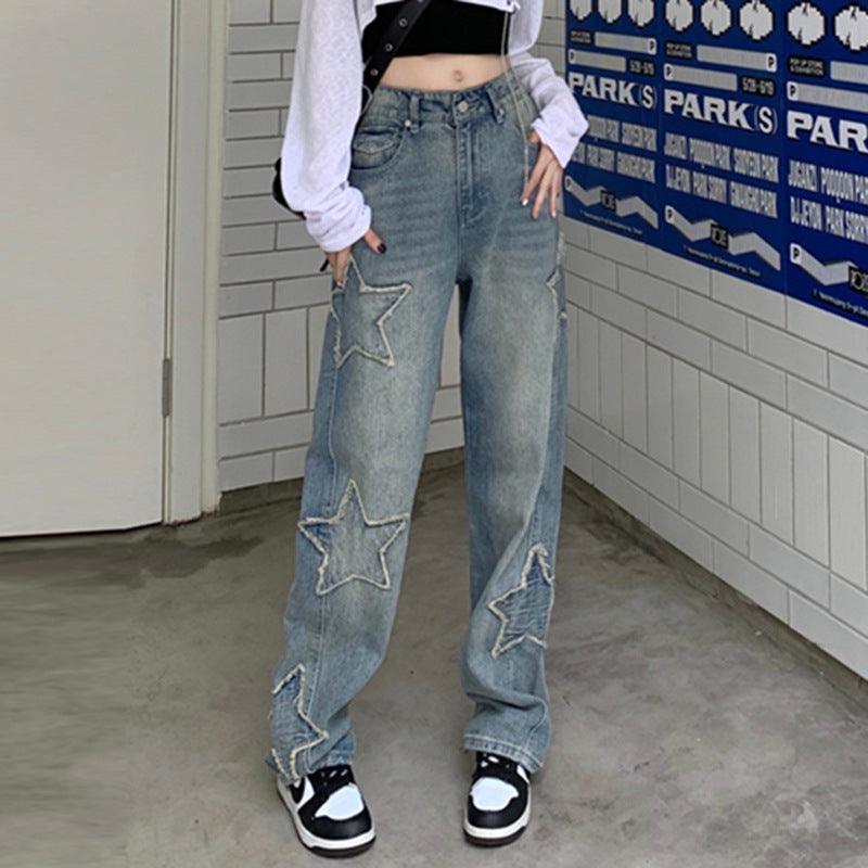 Embroidery Stitching High Waist Straight Pants Jeans - Trendha