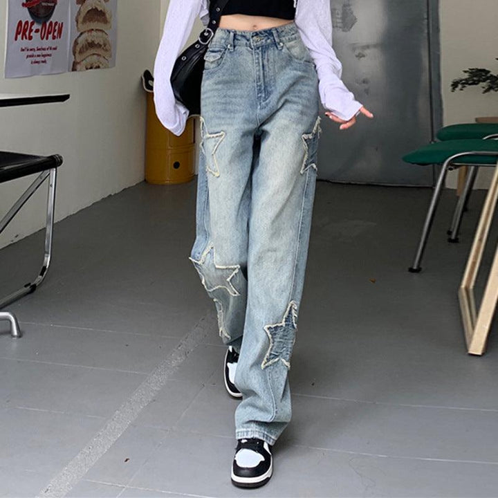 Embroidery Stitching High Waist Straight Pants Jeans - Trendha
