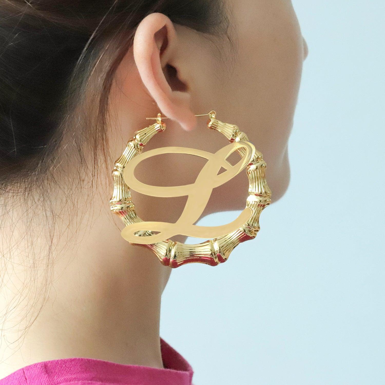 Europe And The United States New DIY Letters Stainless Steel Bamboo Earrings - Trendha