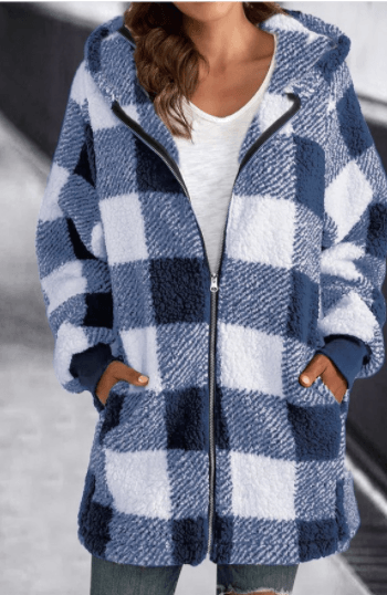 European And American Plush Women's Coat Long Sleeved Plaid - Trendha
