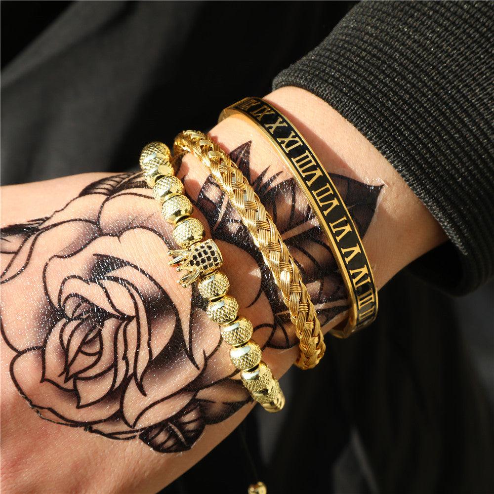 European And American Retro Easy Matching Crown Woven Brace Lace Bracelet Set Dripping Roman Letters Woven Stainless Steel Bracelet - Trendha