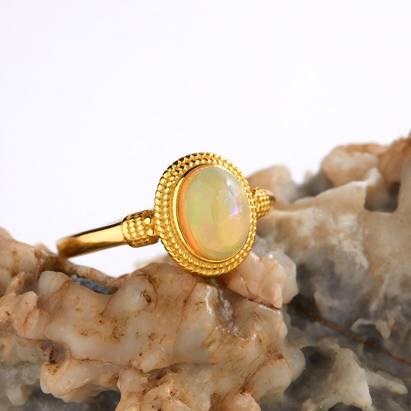 European And American S925 Sterling Silver Ring Inlaid Natural Opal Colored Gemstone Ins High Sense - Trendha