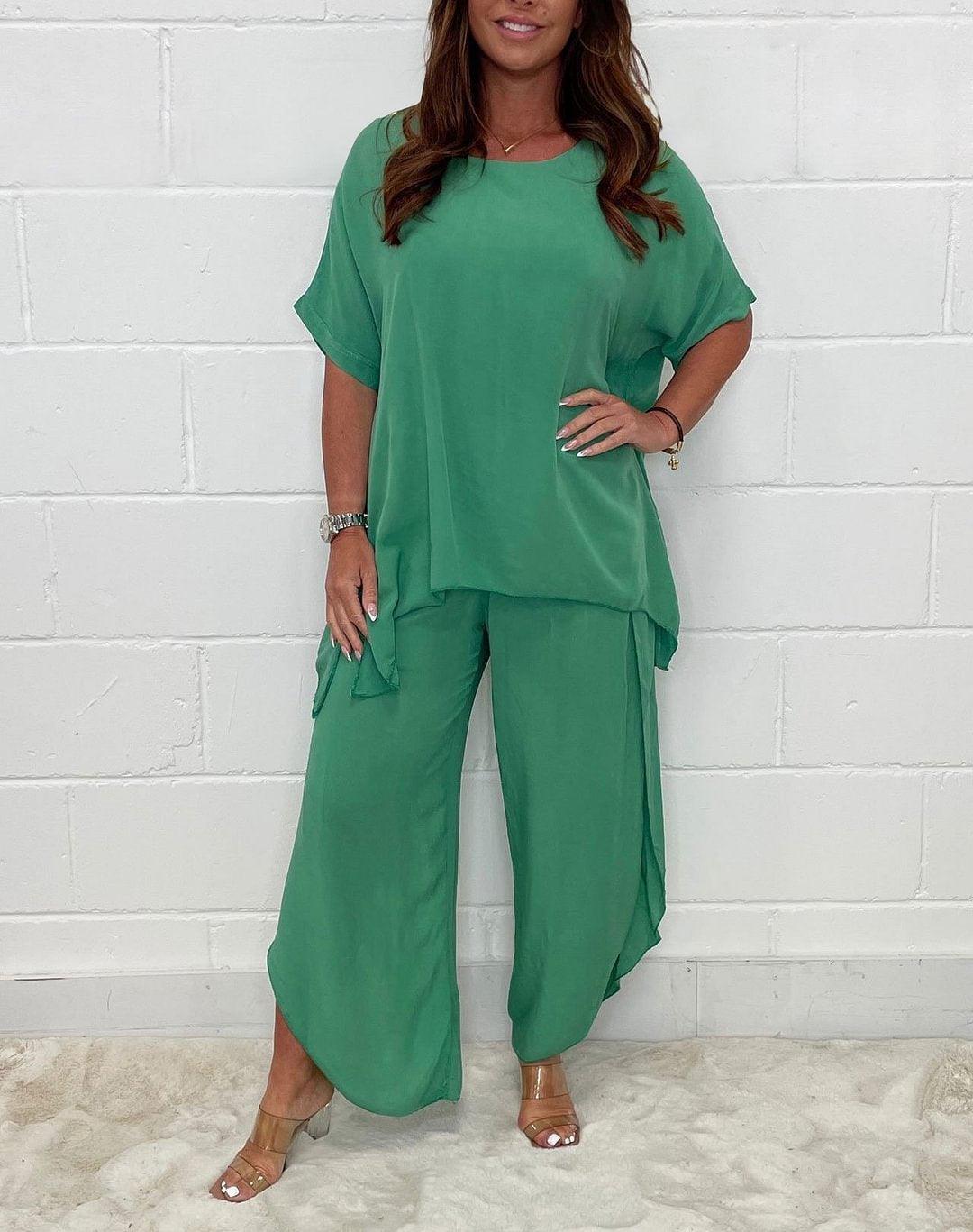European And American Summer New Product Set Fashion Solid Color Loose Leisure Suit - Trendha