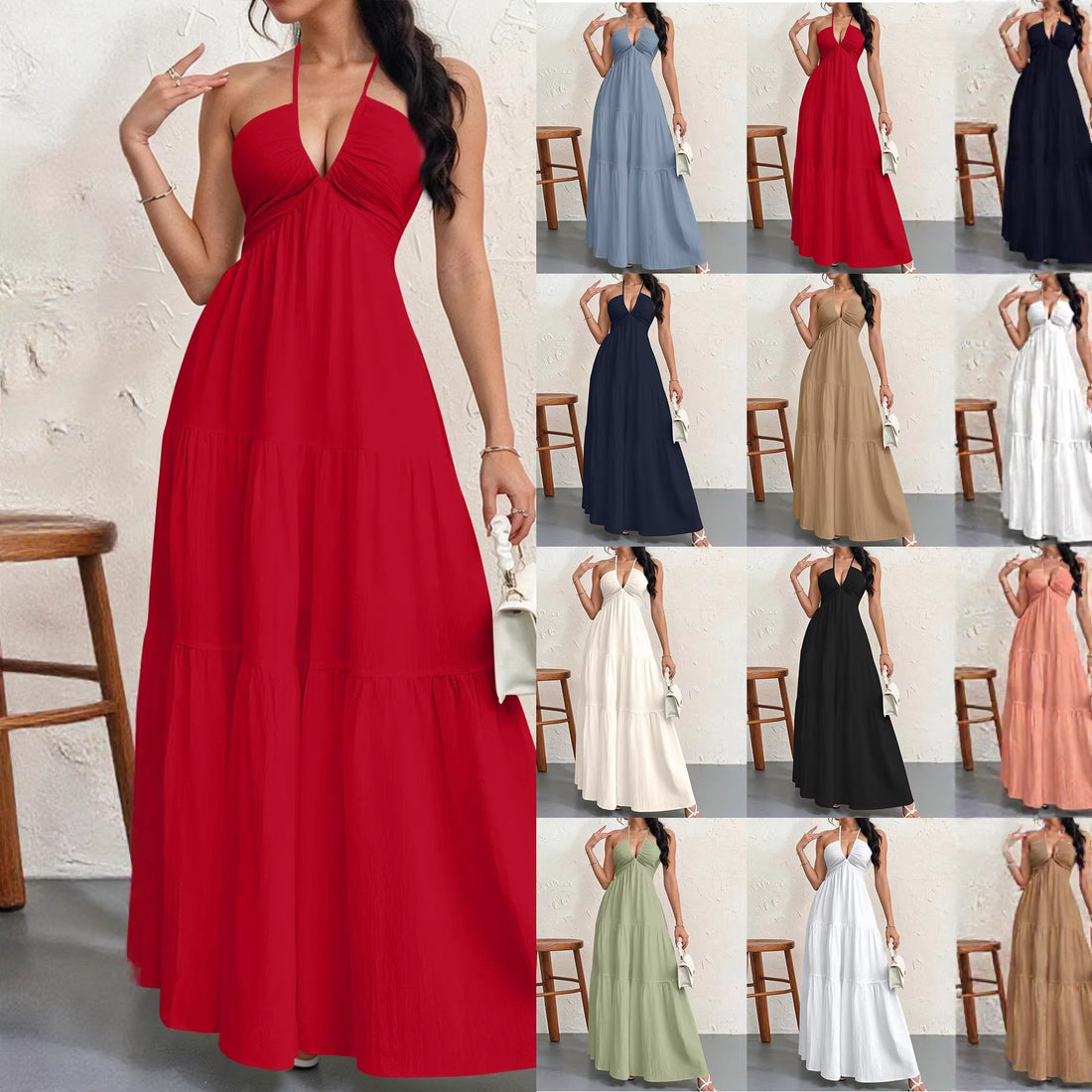 Womens Backless Halterneck Dress