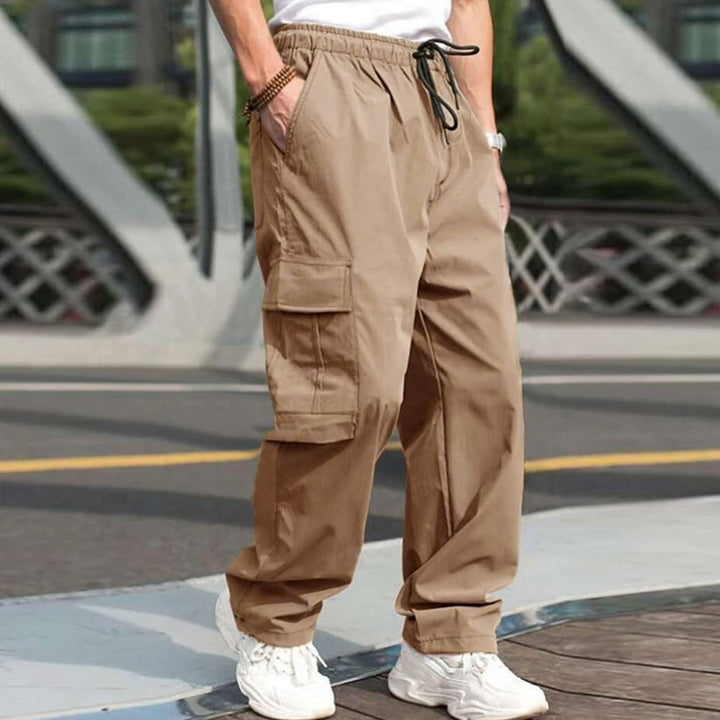 Casual Cargo Pants For Men Loose Straight Drawstring Waist Trousers With Pockets