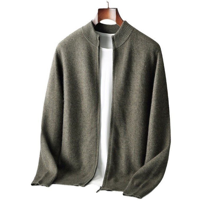 Pure Wool Knit Double-strand Thickening Stand Collar Cashmere Cardigan