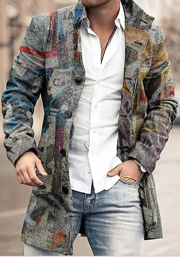 Men's Woolen Stand Collar Mid-length Casual Coat