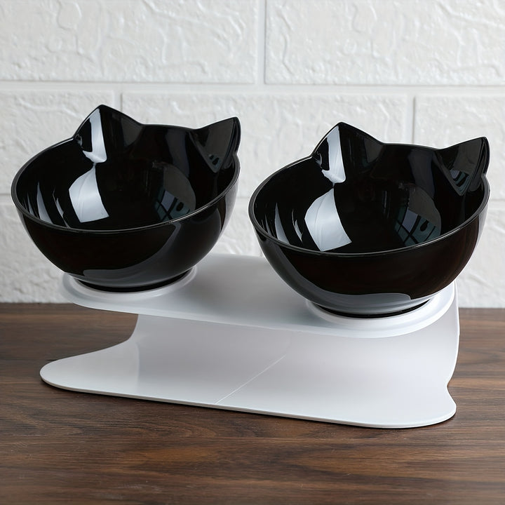 Ergonomic Double Bowls Pet Feeder with Raised Stand for Cats and Dogs