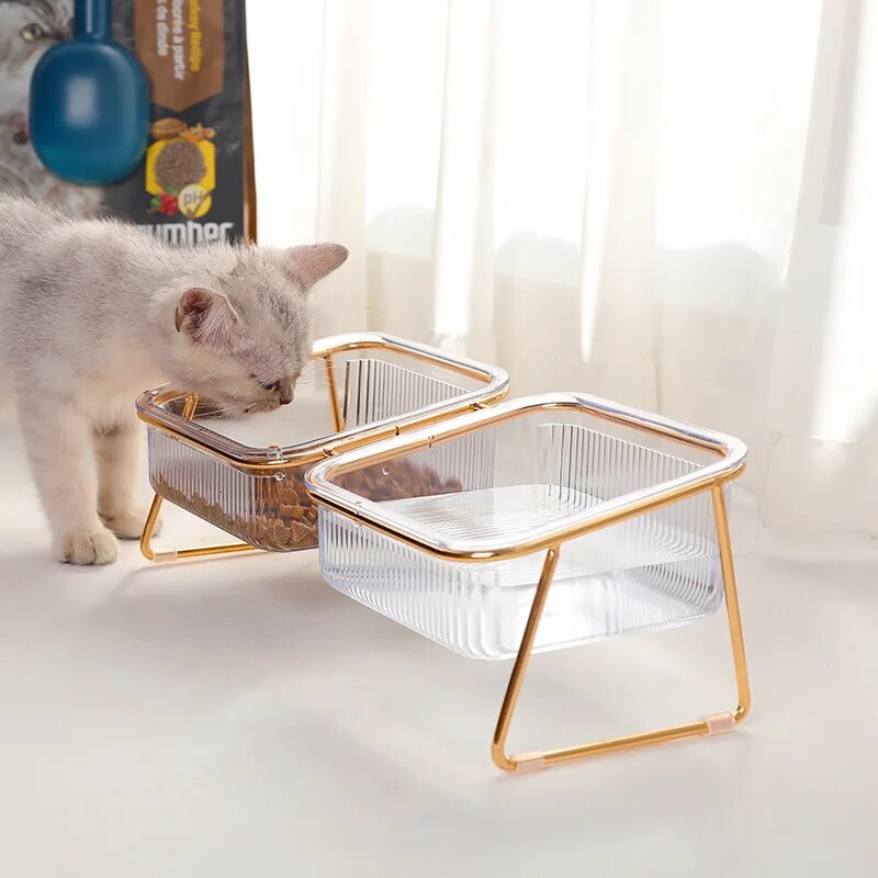 Elevated Double Pet Bowls for Dogs and Cats with Iron Stand, Anti-Skid & Tilted Design