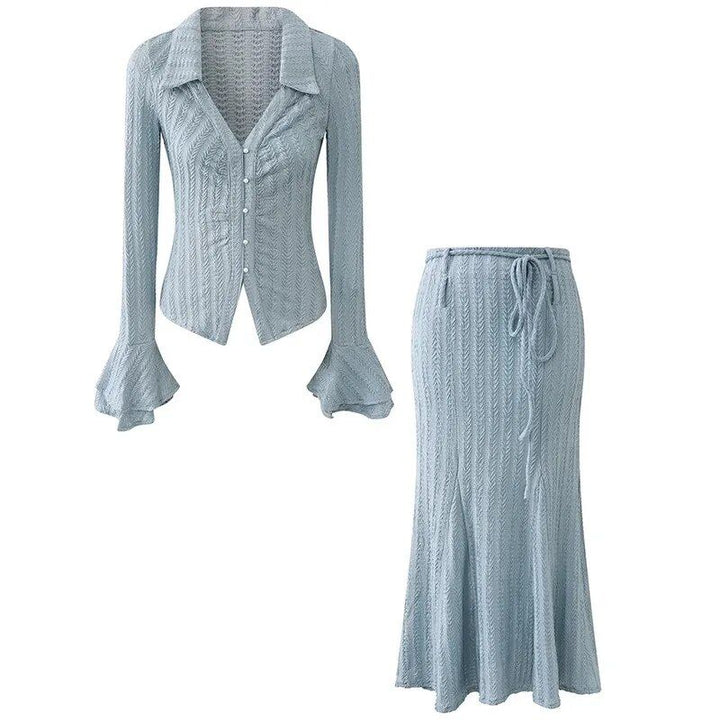 Women's Wheat Knit Top and Skirt 2-Piece Set
