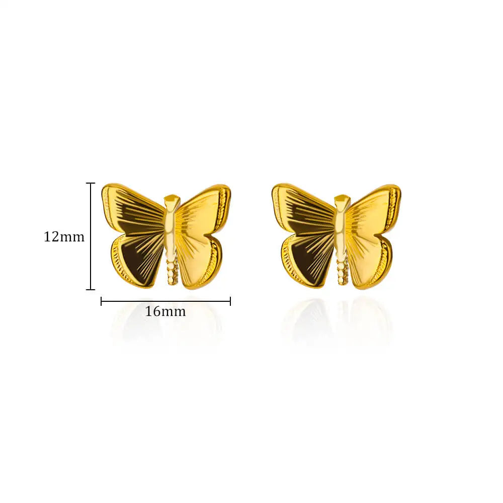 Gold Butterfly Stud Earrings – Stainless Steel Trendy Aesthetic Ear Jewelry