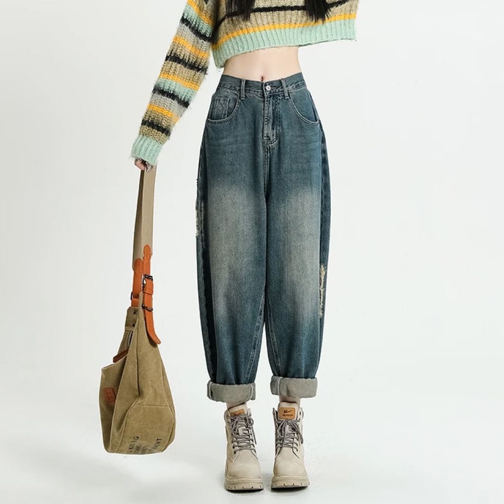 Vintage Loose Slim Ripped Women&