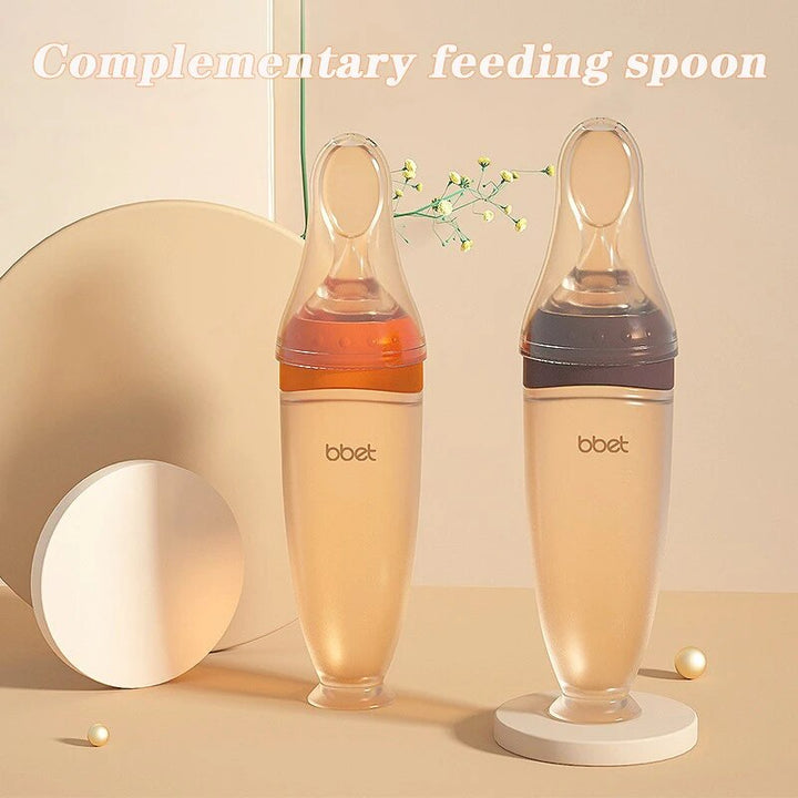 Silicone Squeeze Feeding Bottle & Training Spoon Set