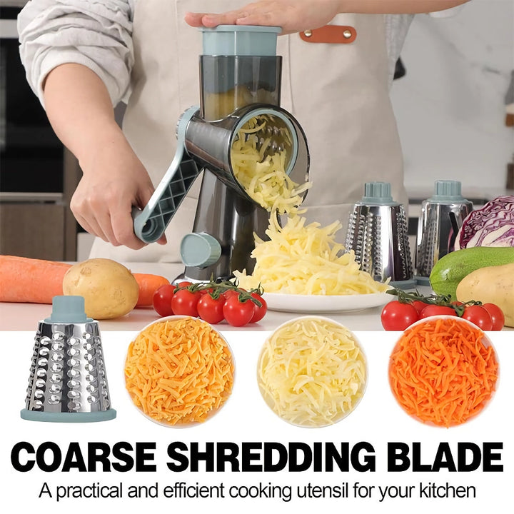 3-in-1 Rotary Cheese Grater & Versatile Vegetable Slicer with Stainless Steel Blades