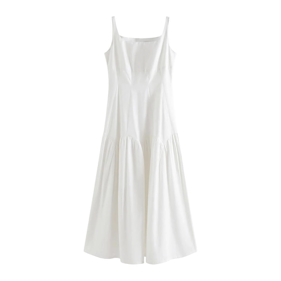 French White Suspender Long Dress