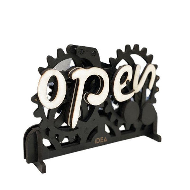 Open Closed Sign Front Door Sign Creative Gear Mechanism Wood Manual Mechanical Hanging Open-Closed Sign Home Supplies - Trendha