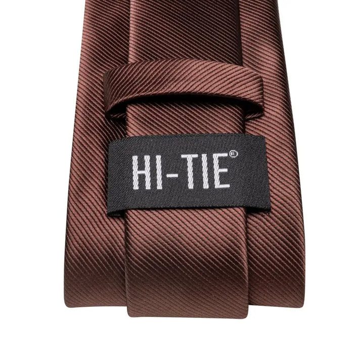 Solid Coffee Brown Silk Tie with Cufflinks & Pocket Square for Weddings & Business