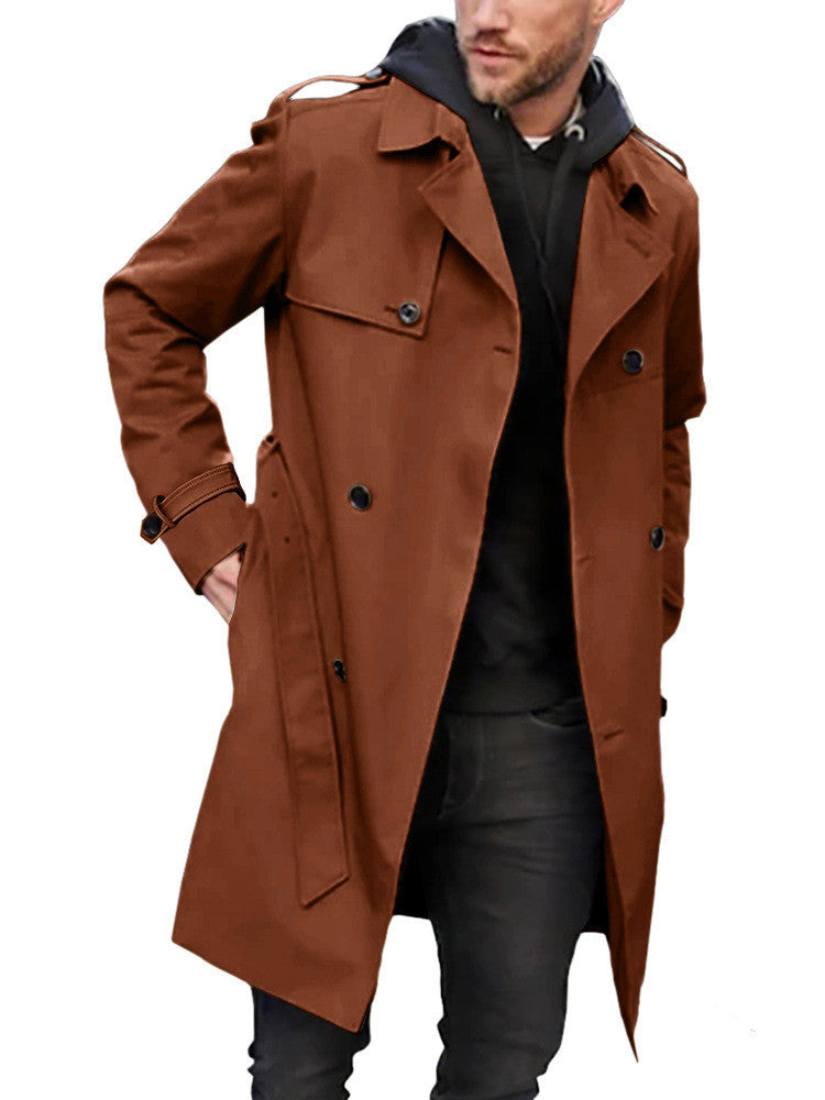 Long Sleeve Trench Coat Men's Lapel Slim Double-breasted Coat