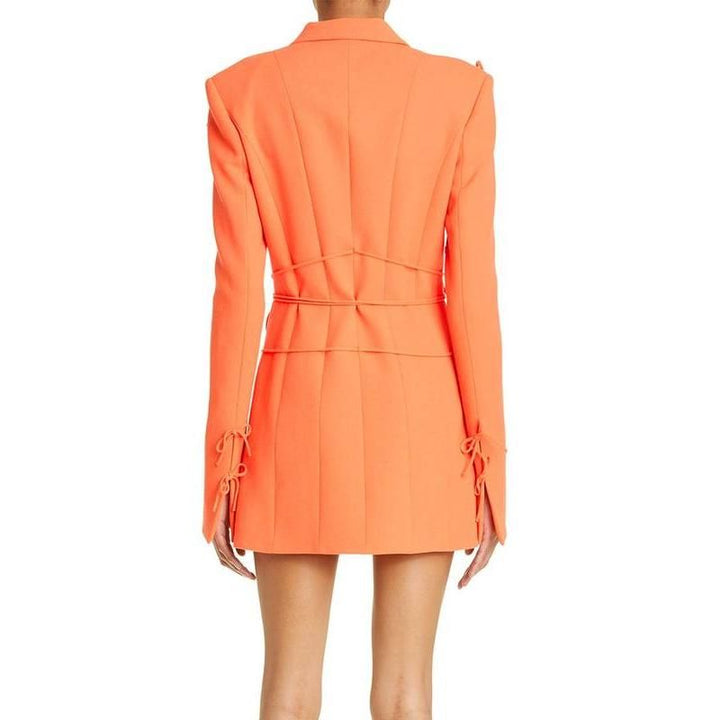 Chic Notched Collar Long Sleeve Slimming Blazer with Bowknot Detail