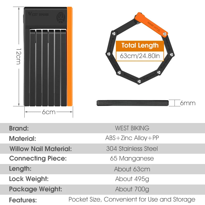 Foldable Anti-Theft Bicycle Lock - Secure, Lightweight & Portable Bike Chain Lock