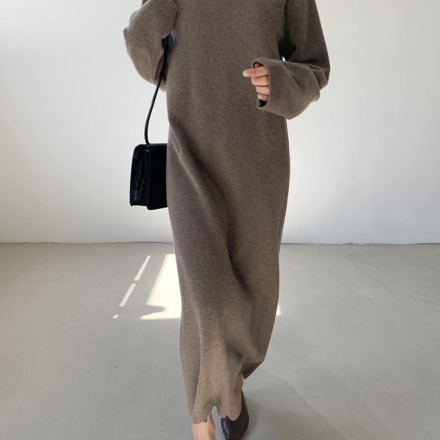 Cashmere Autumn And Winter Dress Women's Long Below The Knee Loose High Collar