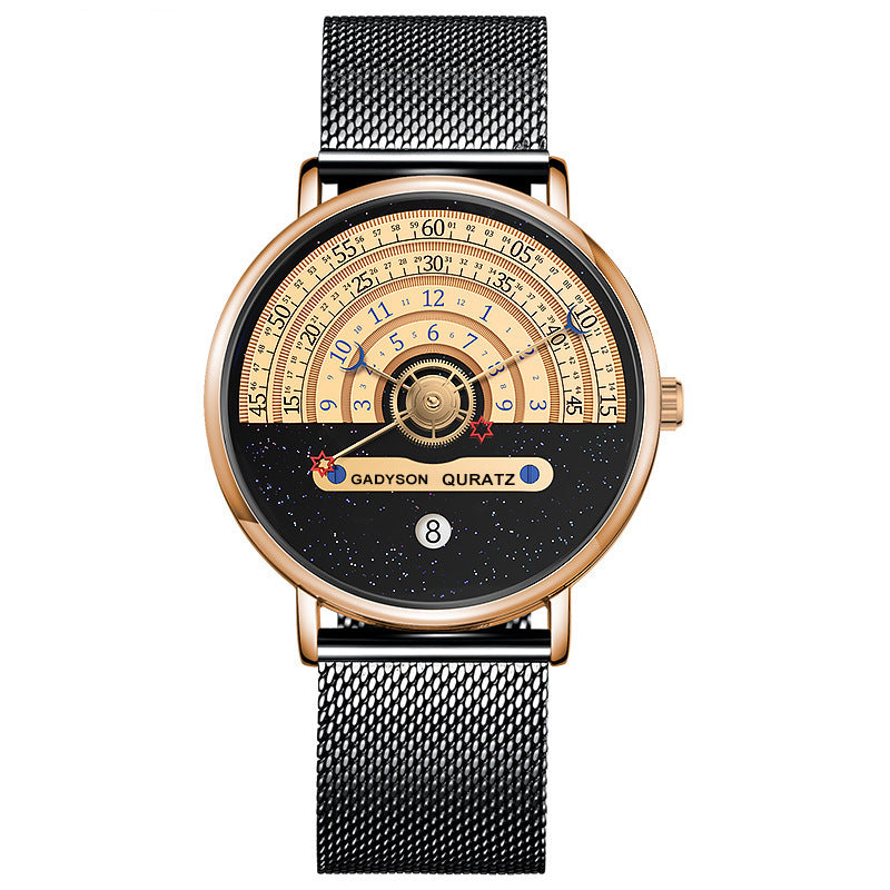 Fashion Quartz Calendar Alloy Mesh Belt Men&