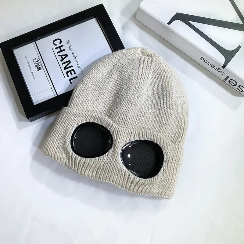 Winter Knit Skull Cap with Integrated Goggles