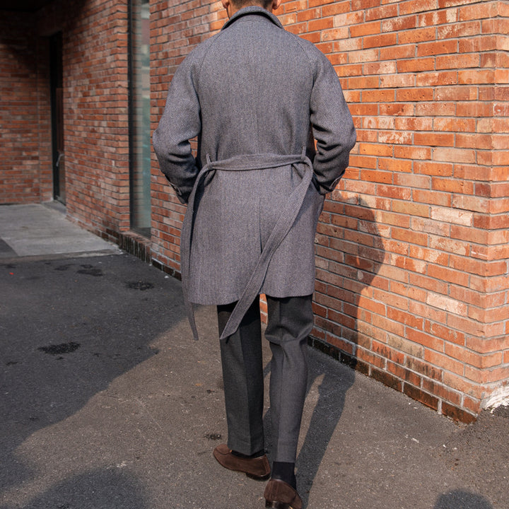 Men's Herringbone Wool Slim Fit Mid Length Coat