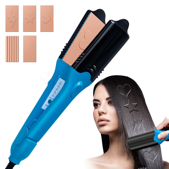 3D Hair Imprinting Straightener & Crimper with 5 Interchangeable Plates