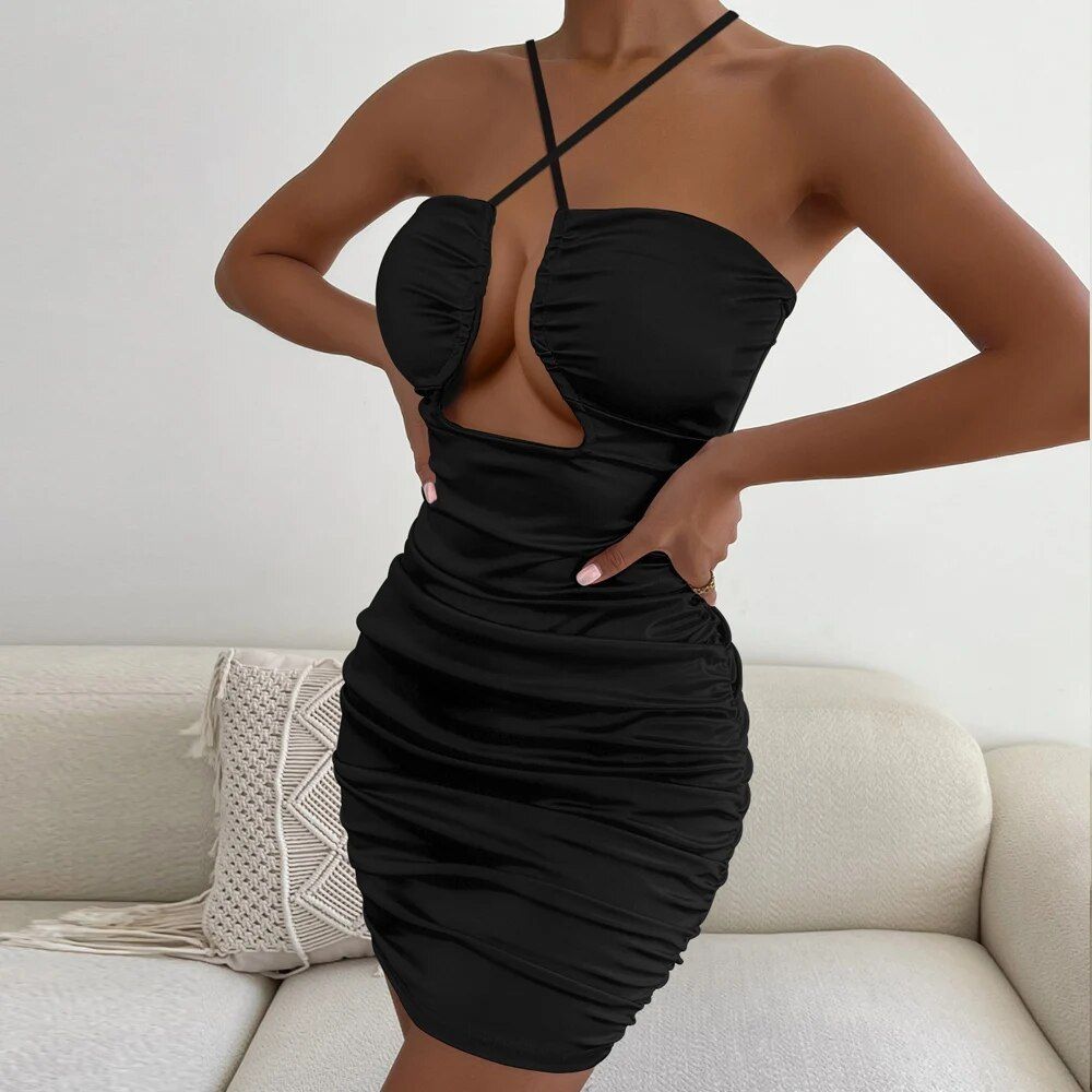 Summer Black Halter Bodycon Dress for Women