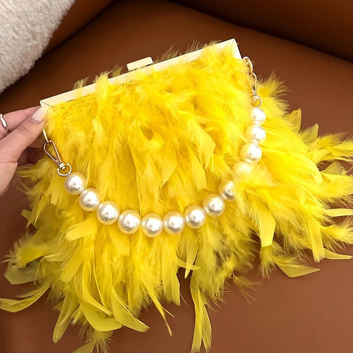 Luxury Feather Clutches: Fashion Pearls Top-handle Purse