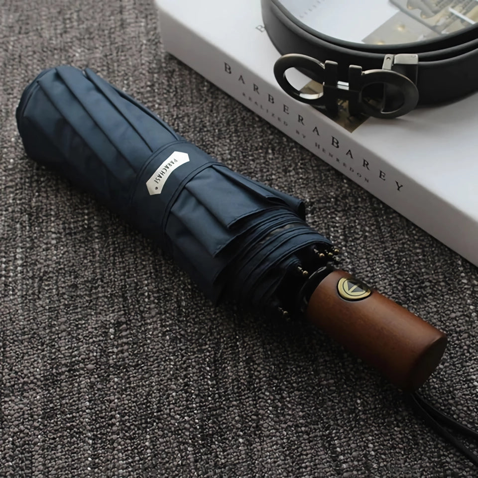 Automatic Windproof Golf Umbrella with Wooden Handle