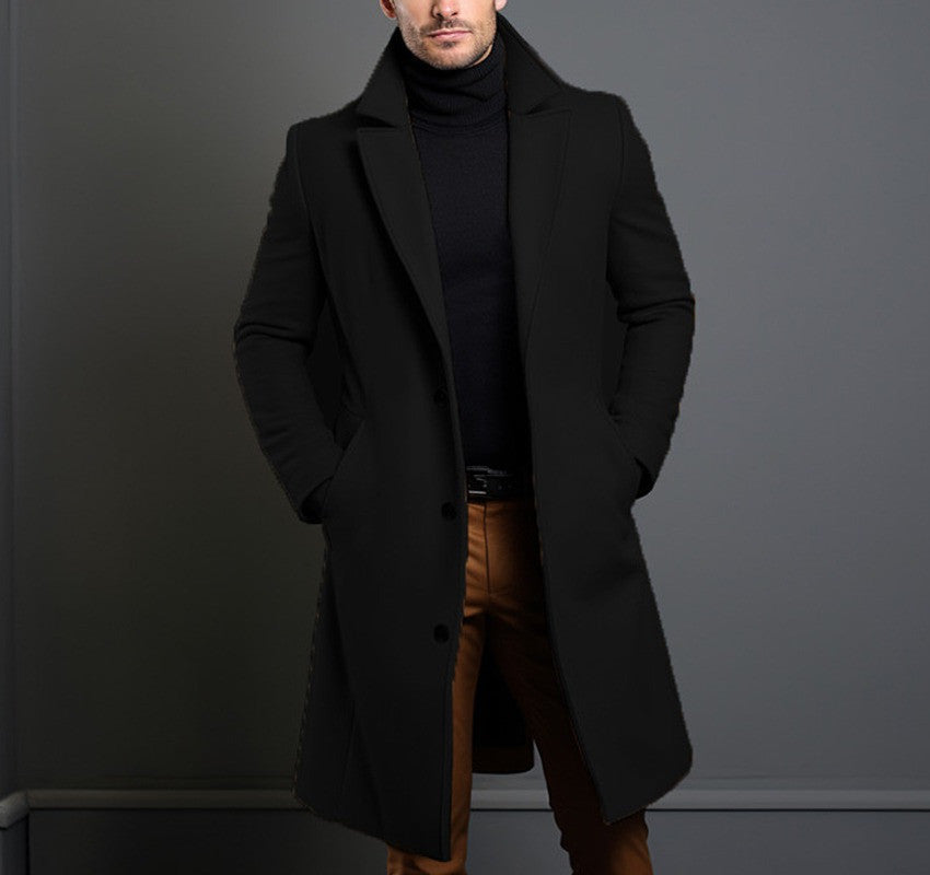 Woolen Men's Mid-length Trench Coat