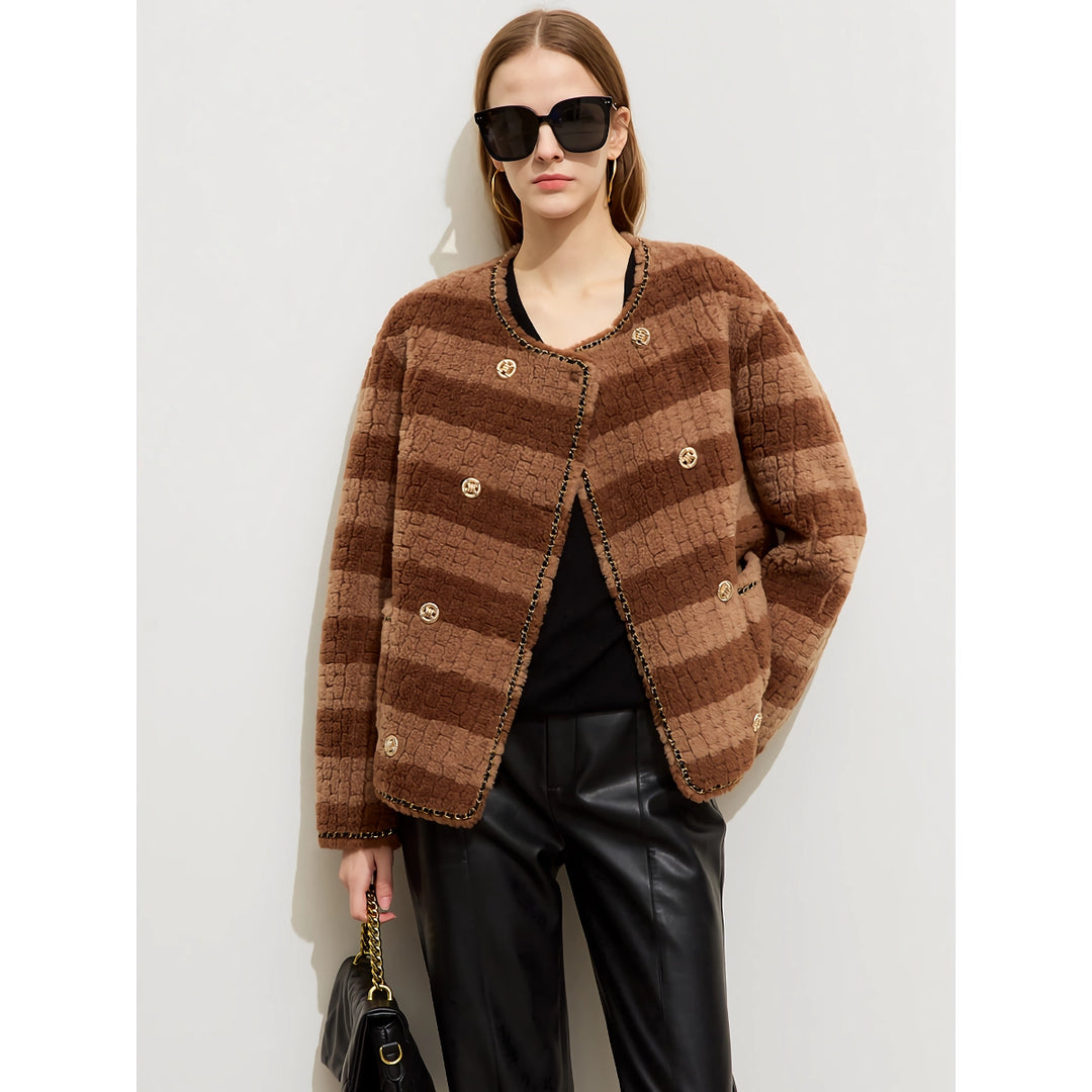 Light Luxury Color Block Wool Fleece Coat for Women