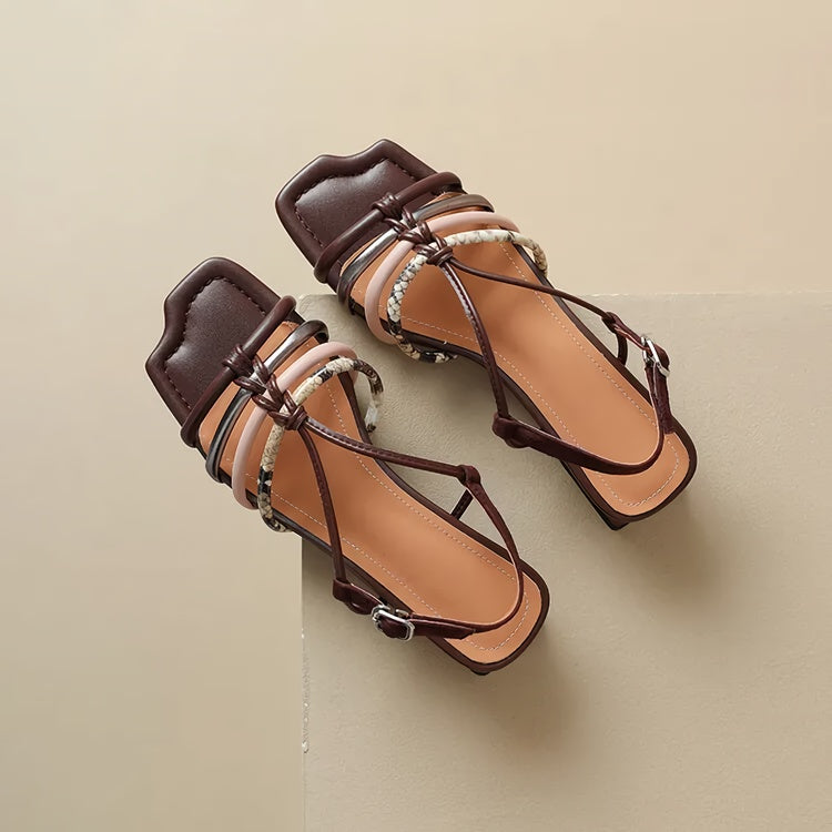 Colorful Roman Buckle Strap Sandals with Chunky Heel