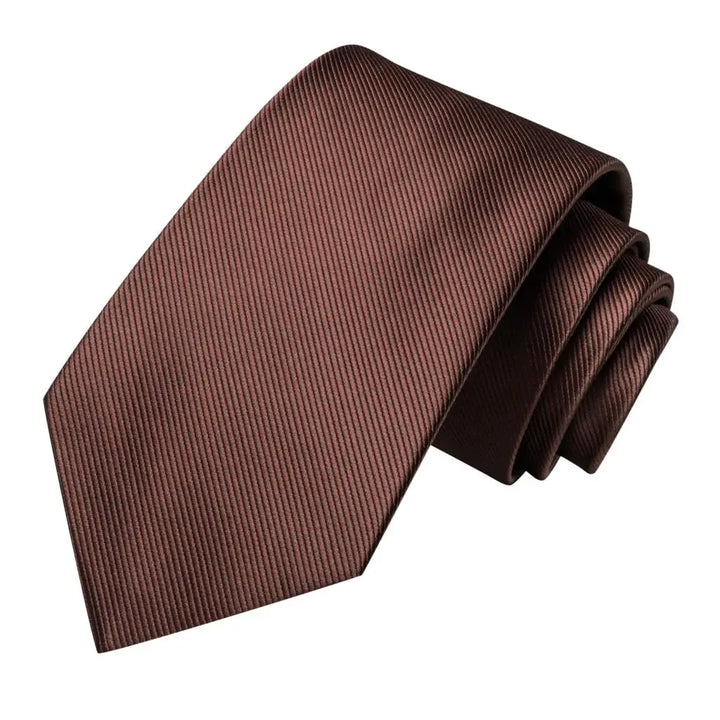 Solid Coffee Brown Silk Tie with Cufflinks & Pocket Square for Weddings & Business