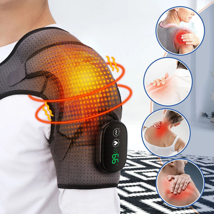 3-Level Heated Vibrating Shoulder Massager for Pain Relief and Rehabilitation