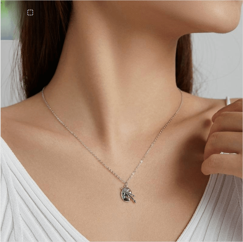Fashion Art Life S925 Silver Female Popular White Gold Plated Simple Palette Necklace - Trendha